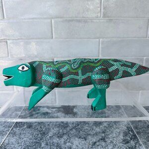 Hand Carved Wooden Alligator Folk Art Sculpture Alebrije Style 12" Colorful